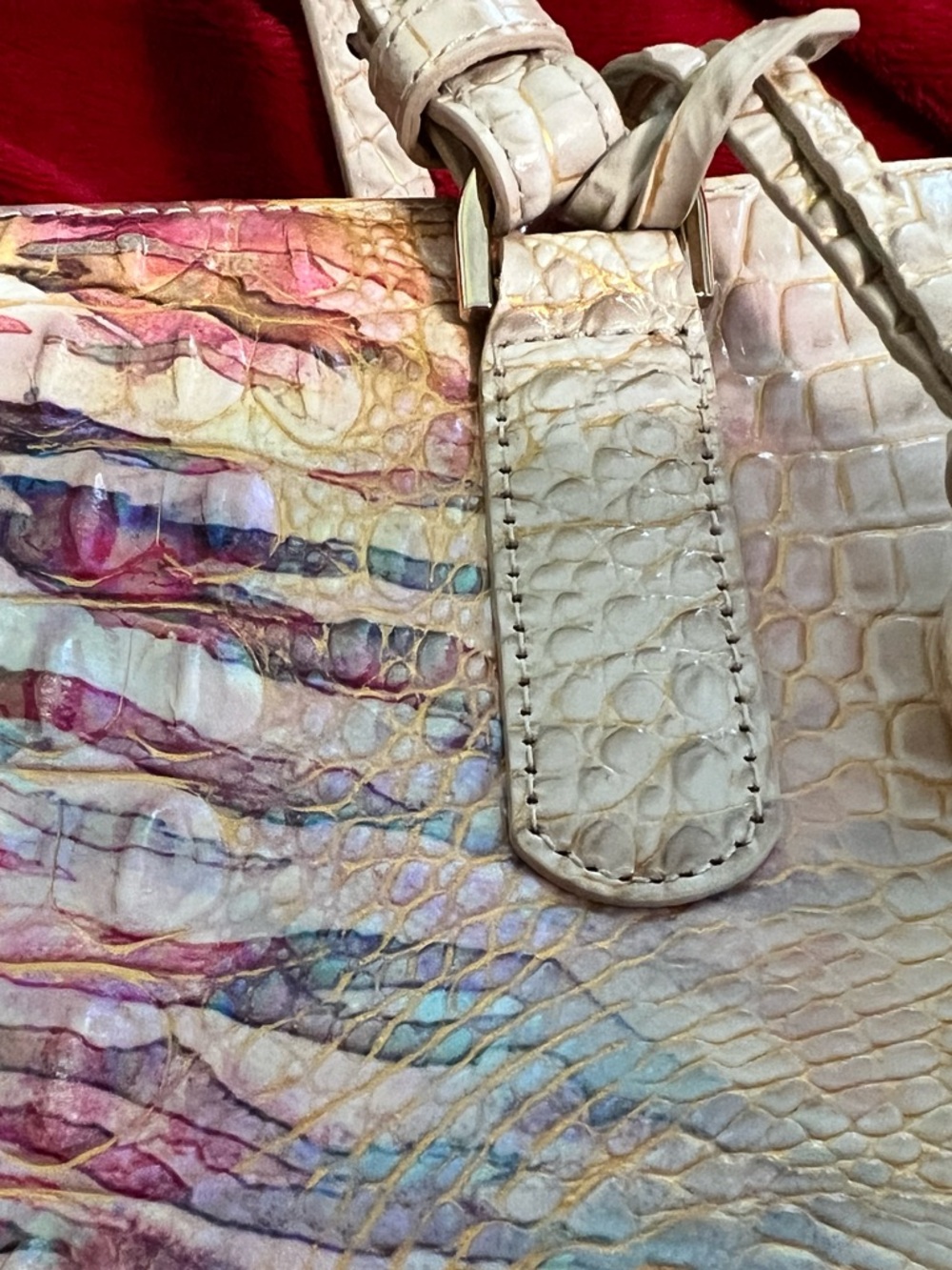 Brahmin Cream Shoulder Tote with Pink & Multicolor Watercolor Accent - Picture 3 of 9